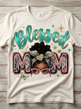 Blessed Mom Graphic Tee - Cream